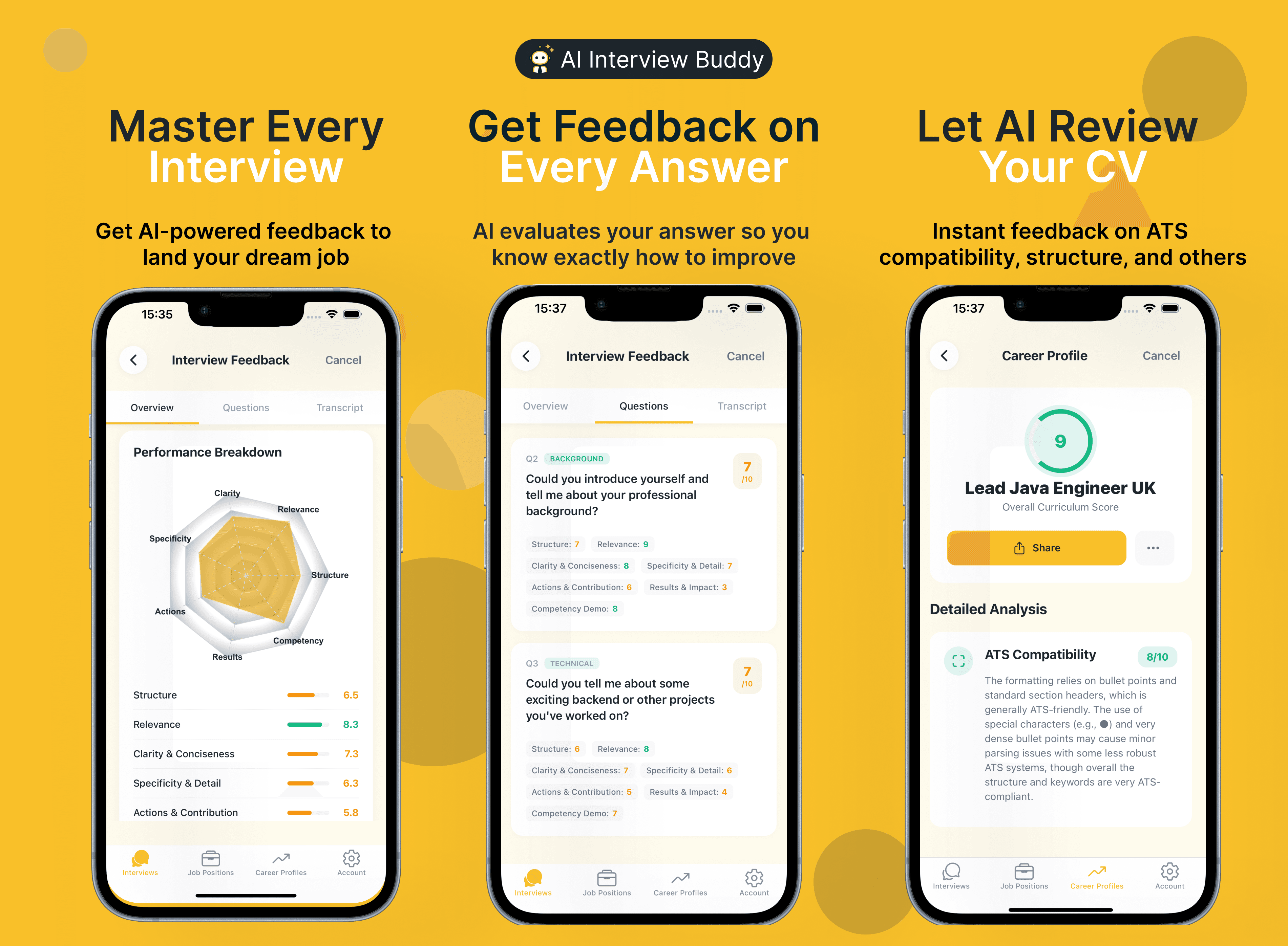 Desktop app showing interview feedback
